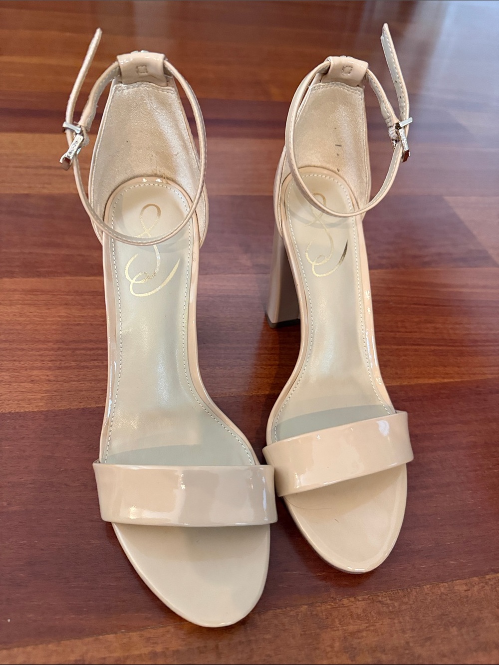 Sam Edelman Nude Patent Block Heel Sandals - Picture 2 of 6